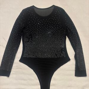 Black & Silver Rhinestone Bodysuit | Rave Festival Outfit | Women’s Size Large